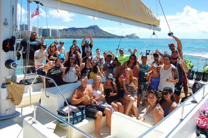 a group of people on a boat in the water