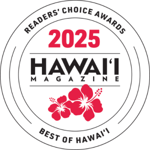 2025 Hawai‘i Magazine Readers' Choice Awards logo with hibiscus flowers.
