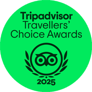 Tripadvisor 2025 Travellers' Choice Awards logo on a green circle background.