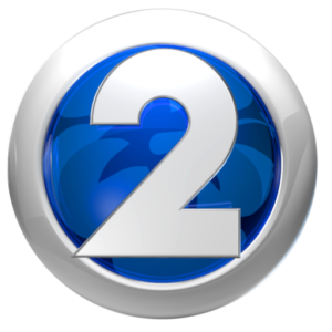 3D white number 2 on blue circular background.